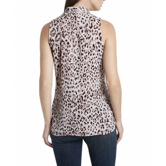 Vince Camuto Top XXS Women Sleeveless V-Neck Inverted-Pleat Leopard Print Blouse - Picture 2 of 8